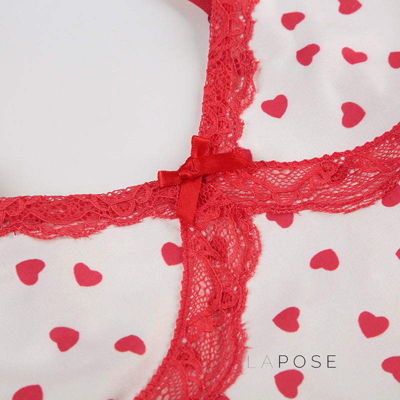 Ciera Heart Print Lace Short Set [2AFW9UDP]