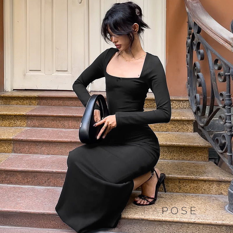 Clare Square-Neck Tie Bodycon Dress [EXRTRTWG]