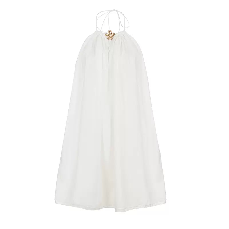 LaPose - Colbie Halter Flower Mini Dress - White Color