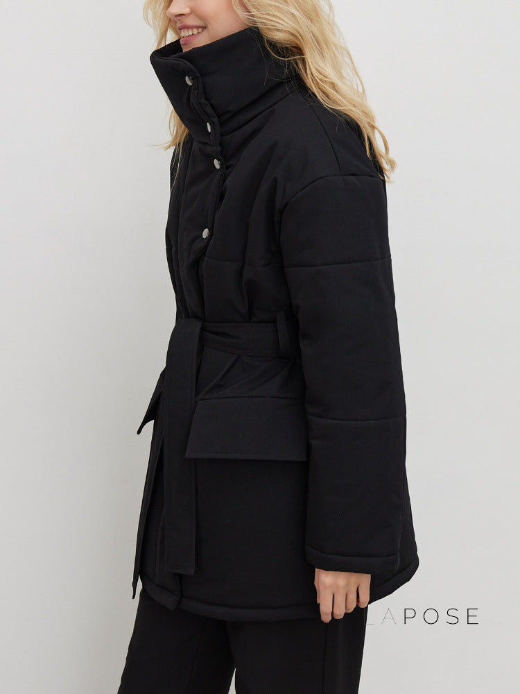 Collette Belted Stand Collar Coat [LLM5DJT6]