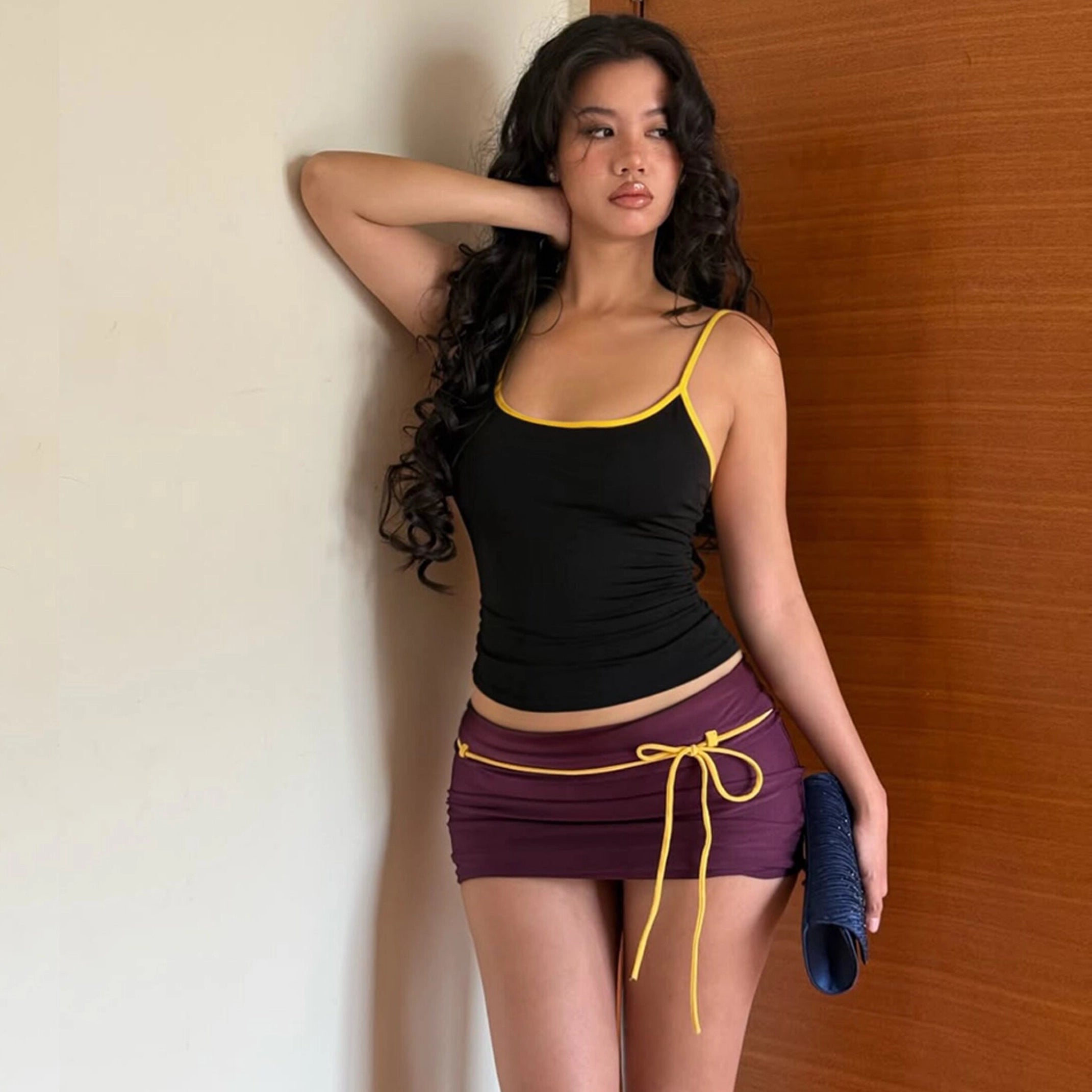 Contrast Trim Two-Piece Skirt Set [S9ZI13JN]