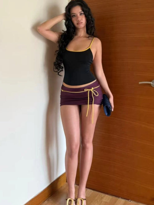 Contrast Trim Two-Piece Skirt Set [8ESR3CWB]