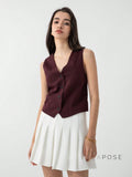 Coral Button-Up Crop Vest [5KCX2IUO]