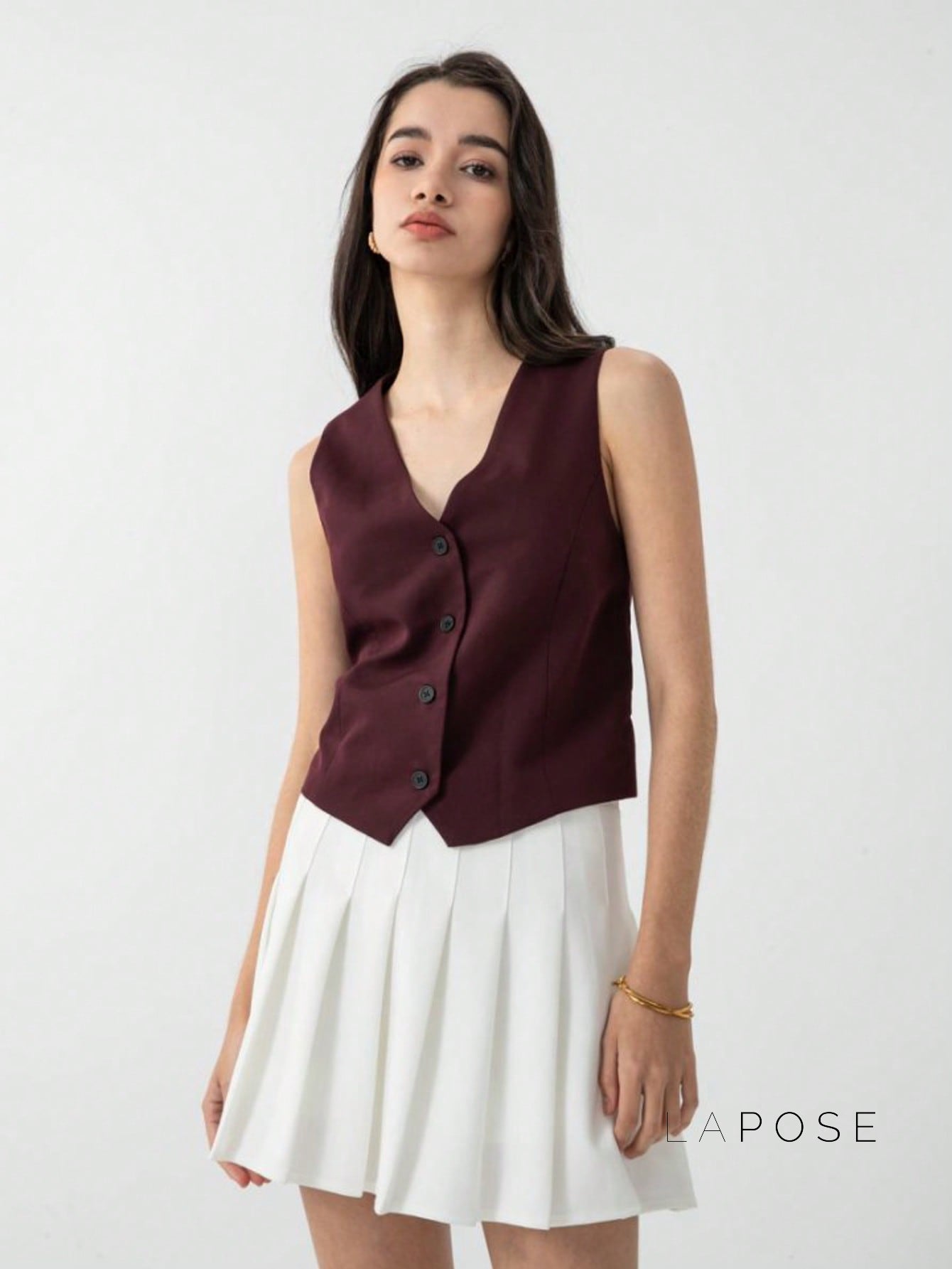 Coral Button-Up Crop Vest [5KCX2IUO]