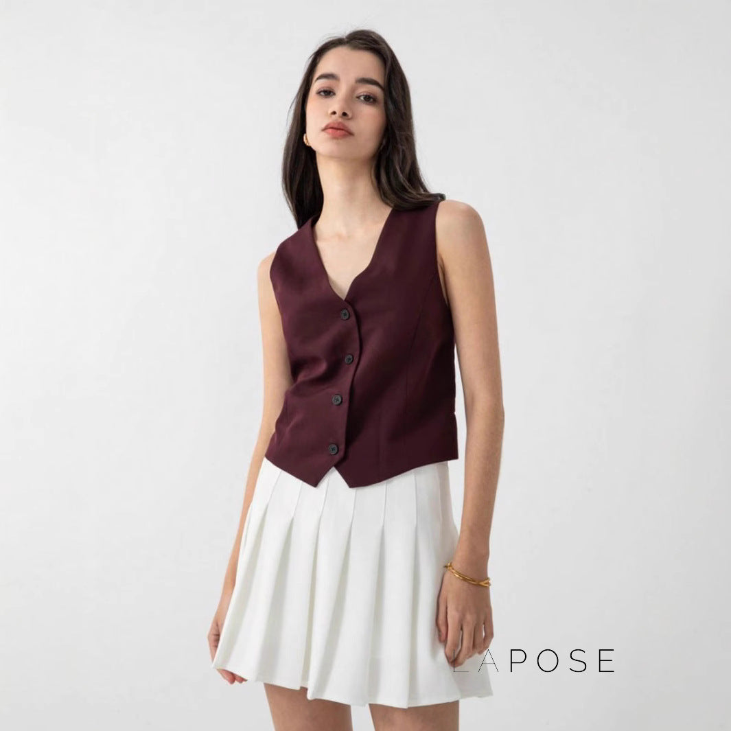 Coral Button-Up Crop Vest [9QTCDIH4]