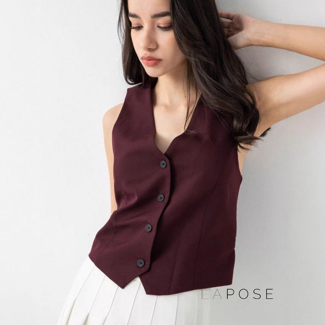 Coral Button-Up Crop Vest [OBNGALA1]
