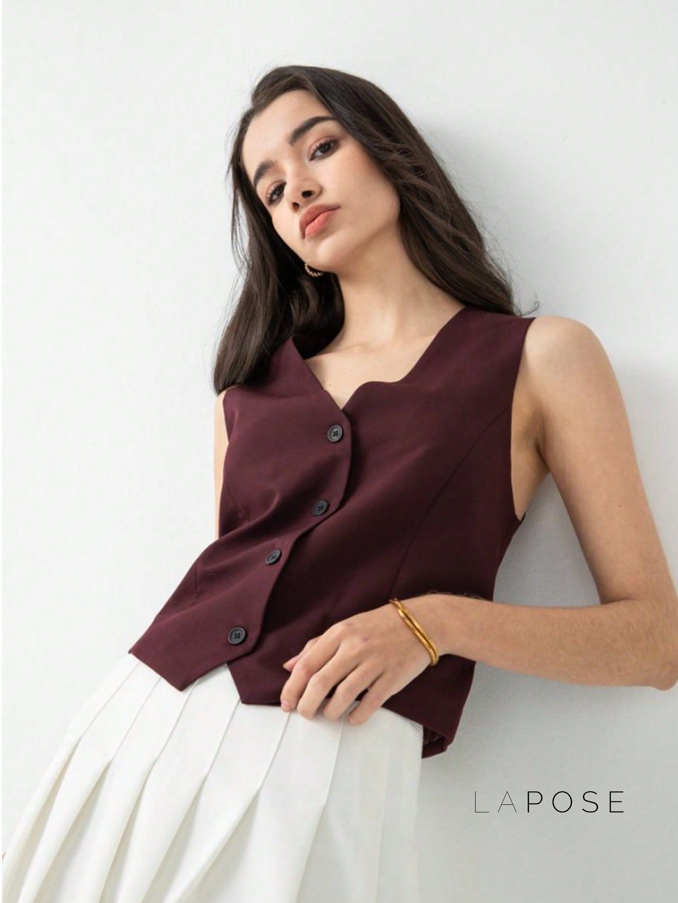 Coral Button-Up Crop Vest [IT0LX0CA]