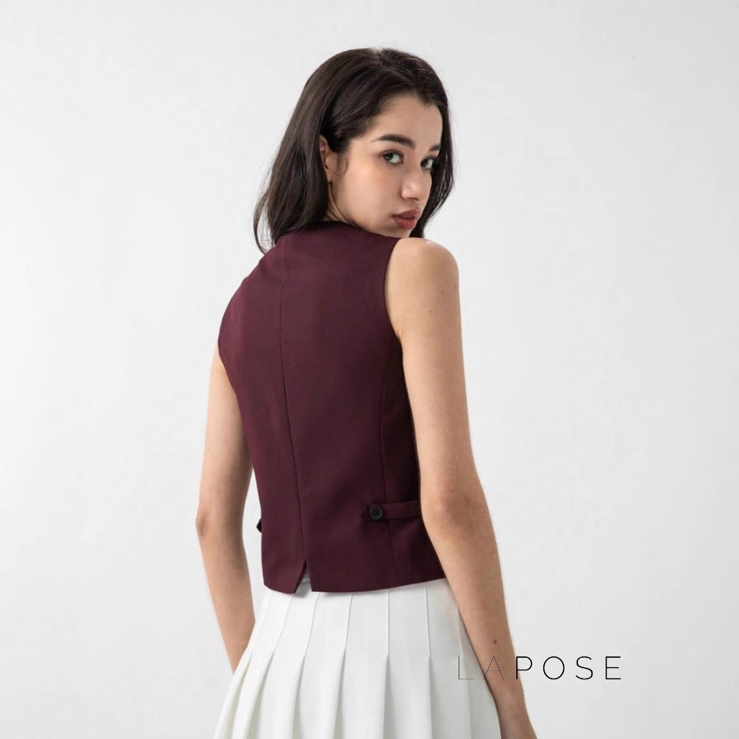 Coral Button-Up Crop Vest [R1PPM46L]
