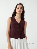 Coral Button-Up Crop Vest [LRJ96OYU]