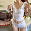 Coraline Jacquard Ruffle Lounge Short Set [EOZL82Z7]
