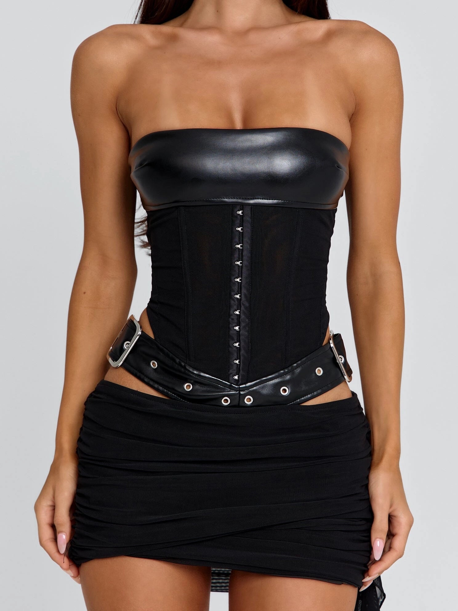 LaPose Corie Burgundy Corset Mini Dress - Black