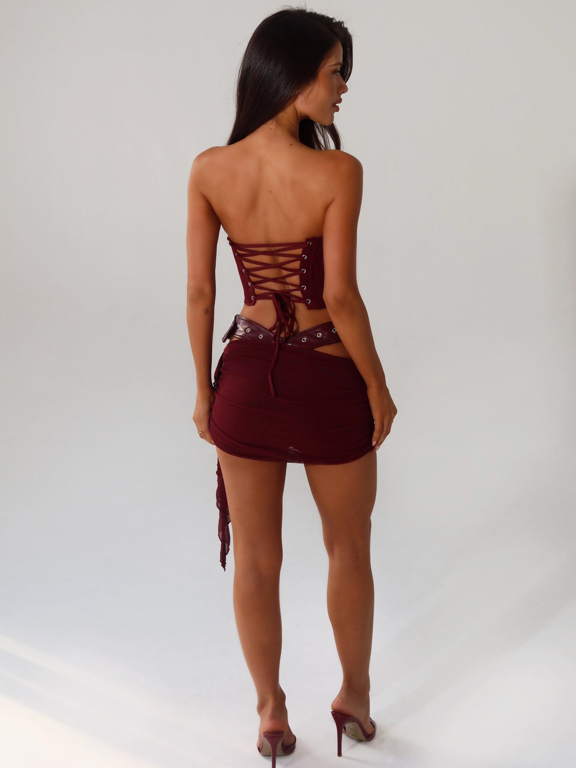 LaPose Corie Burgundy Corset Mini Dress Black - Burgundy