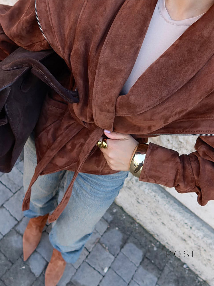Cruz Suede Tie-Waist Jacket [EFTRFDAJ]