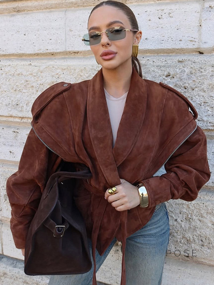 Cruz Suede Tie-Waist Jacket [FUV8L01Y]