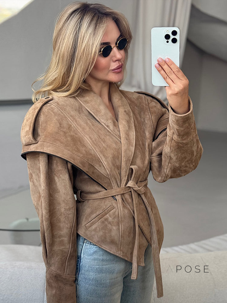 Cruz Suede Tie-Waist Jacket [RIY5P702]