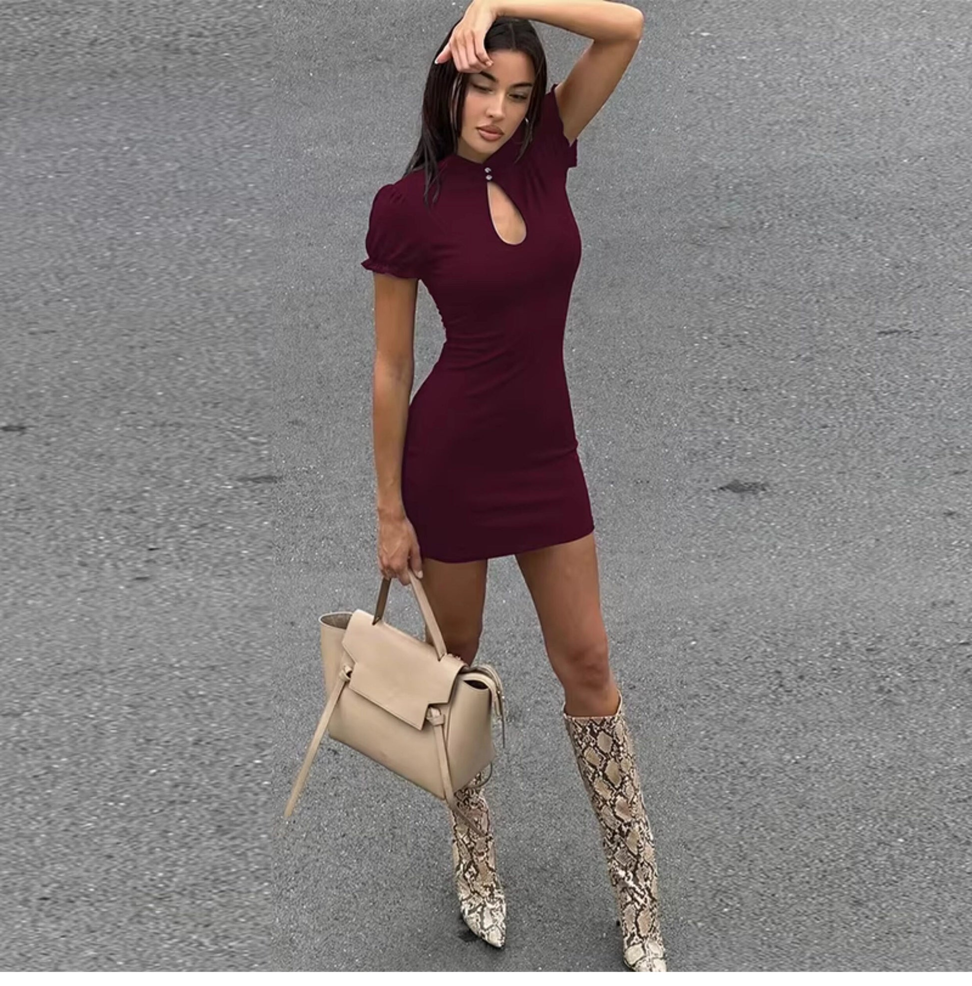 Cut-Out Mandarin Collar Mini Dress [RDU10AUV]