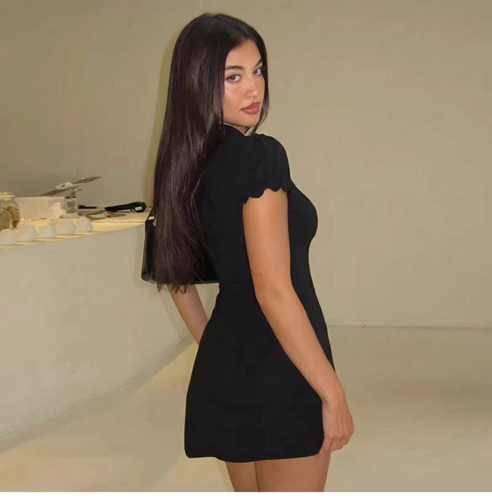 Cut-Out Mandarin Collar Mini Dress [HBD12TRB]