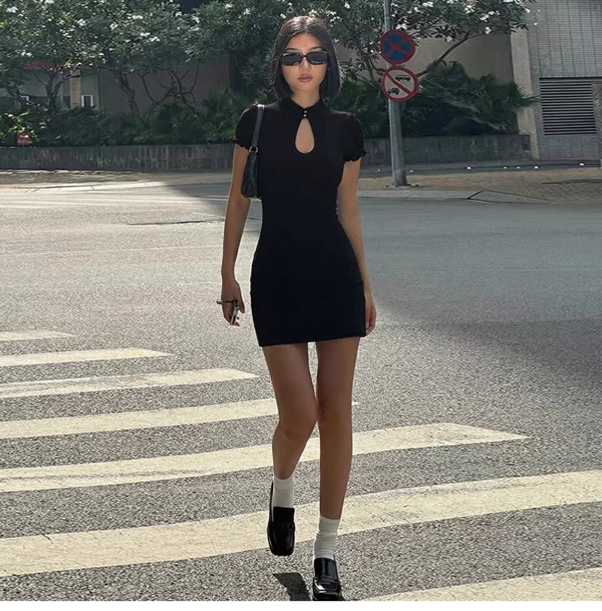 Cut-Out Mandarin Collar Mini Dress [RYJFSYPF]