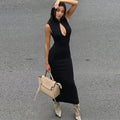 Cut-out Slit Maxi Dress [J2KM0ILM]