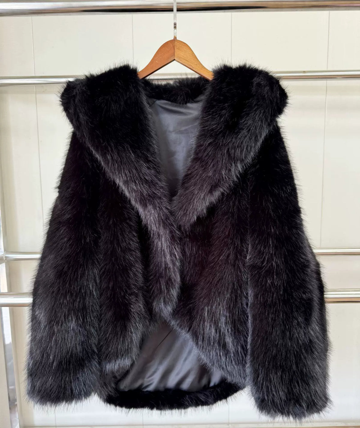 LaPose - Daenerys Hooded Faux Fur Coat - Black Color