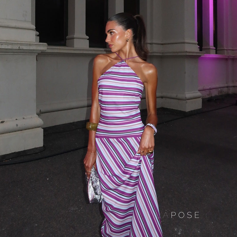 Daleysa Striped Halter Maxi Dress