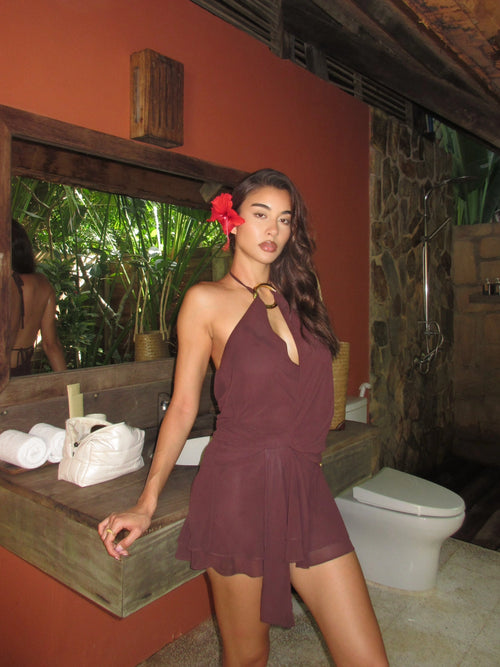 LaPose Dasha Crossover Halter Mini Dress