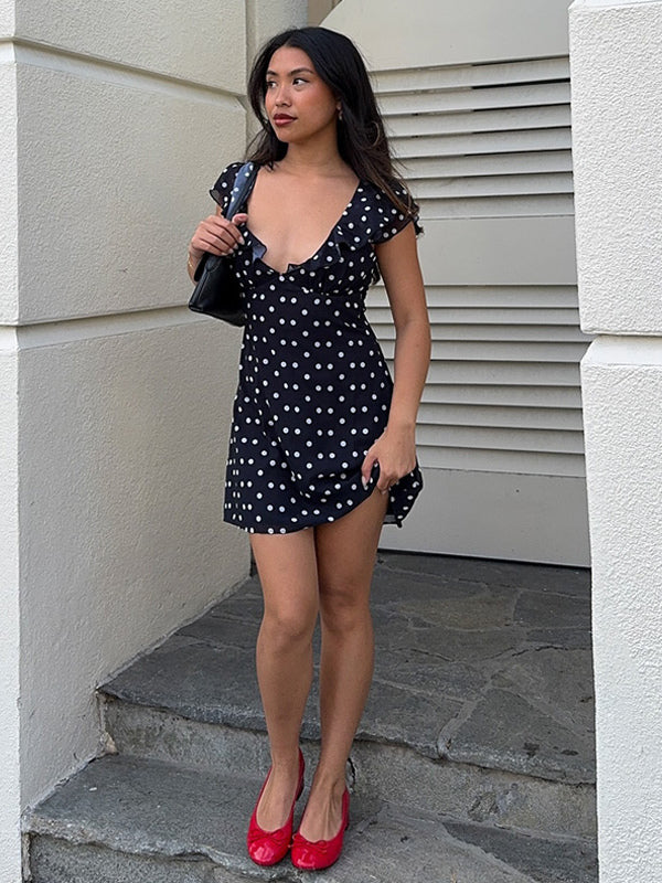 Davina Ruffled Polka Dot Mini Dress [KMAGB288]
