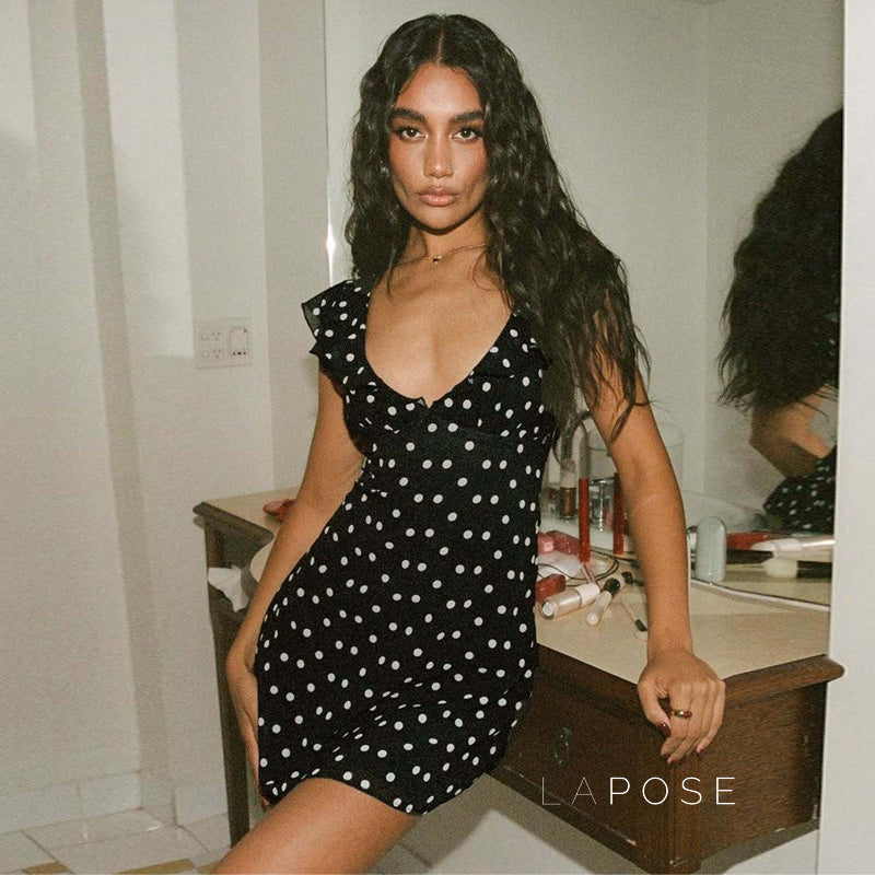 Davina Ruffled Polka Dot Mini Dress [DE14G8RA]