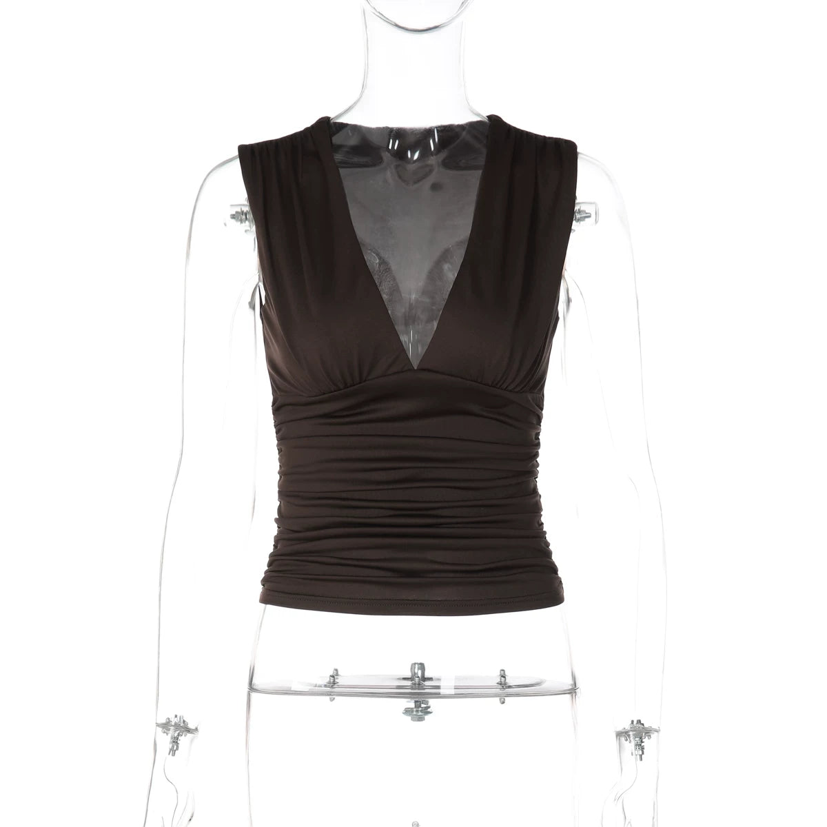 LaPose - Dawson Ruched V-Neck Tank Top - Brown Color