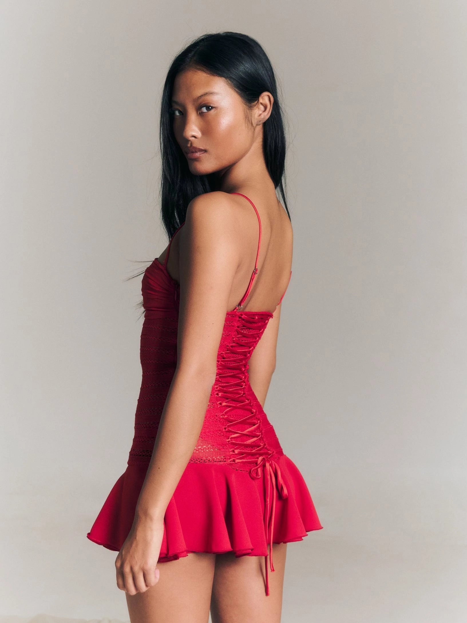 LaPose Daysi Ruffle Trim Mini Dress