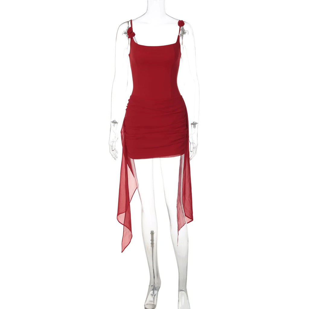 LaPose - Deasia Rosette Ruched Mini Dress - Red Color