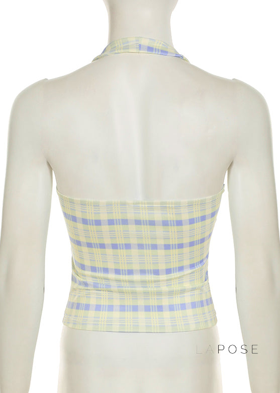 Debora Plaid Halter Crop Top [ETT09DAS]