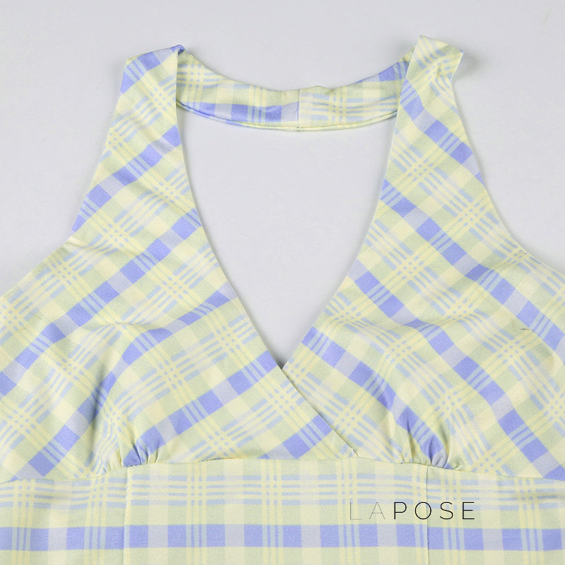 Debora Plaid Halter Crop Top [FC4SYJOB]