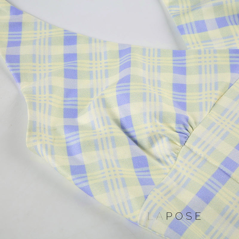 Debora Plaid Halter Crop Top [DGMNIMZA]