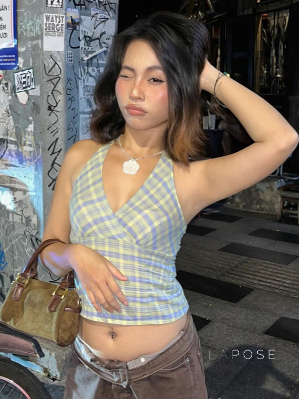 Debora Plaid Halter Crop Top [M0BZXX8H]