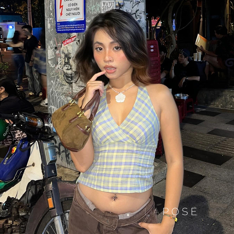 Debora Plaid Halter Crop Top [ELU4SRDC]