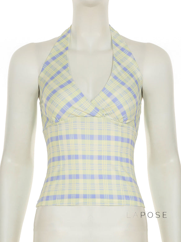 Debora Plaid Halter Crop Top [LOCXX9BR]