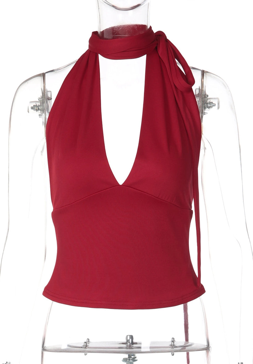 Deep V Backless Halter Top [NNXOSDD9]