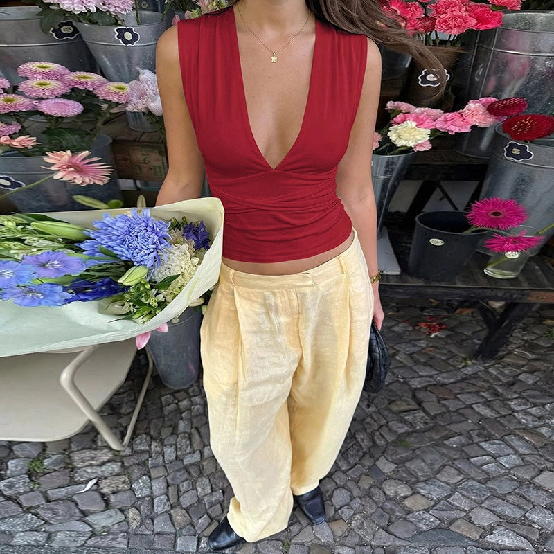 Deep V Backless Halter Top [TCAJPK6U]