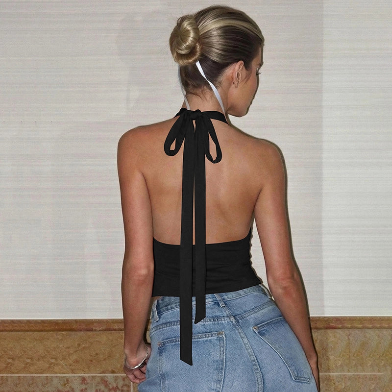 Deep V Backless Halter Top [6J2Q7JAE]