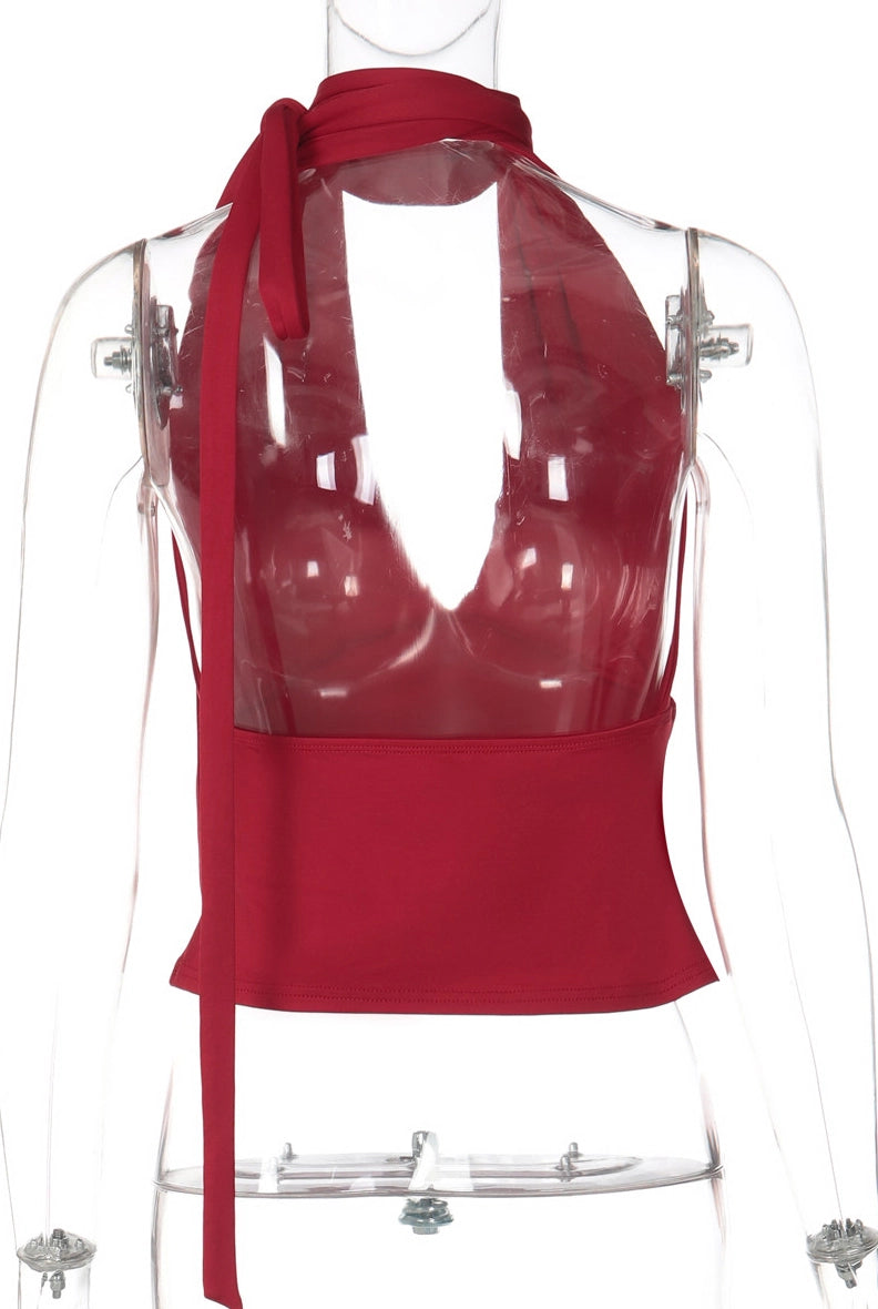 Deep V Backless Halter Top [9PHOGF8W]