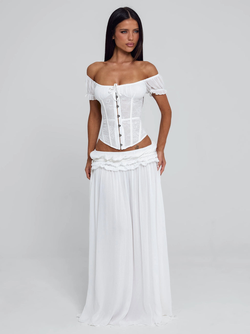 LaPose Delana Ruched Tie Maxi Skirt