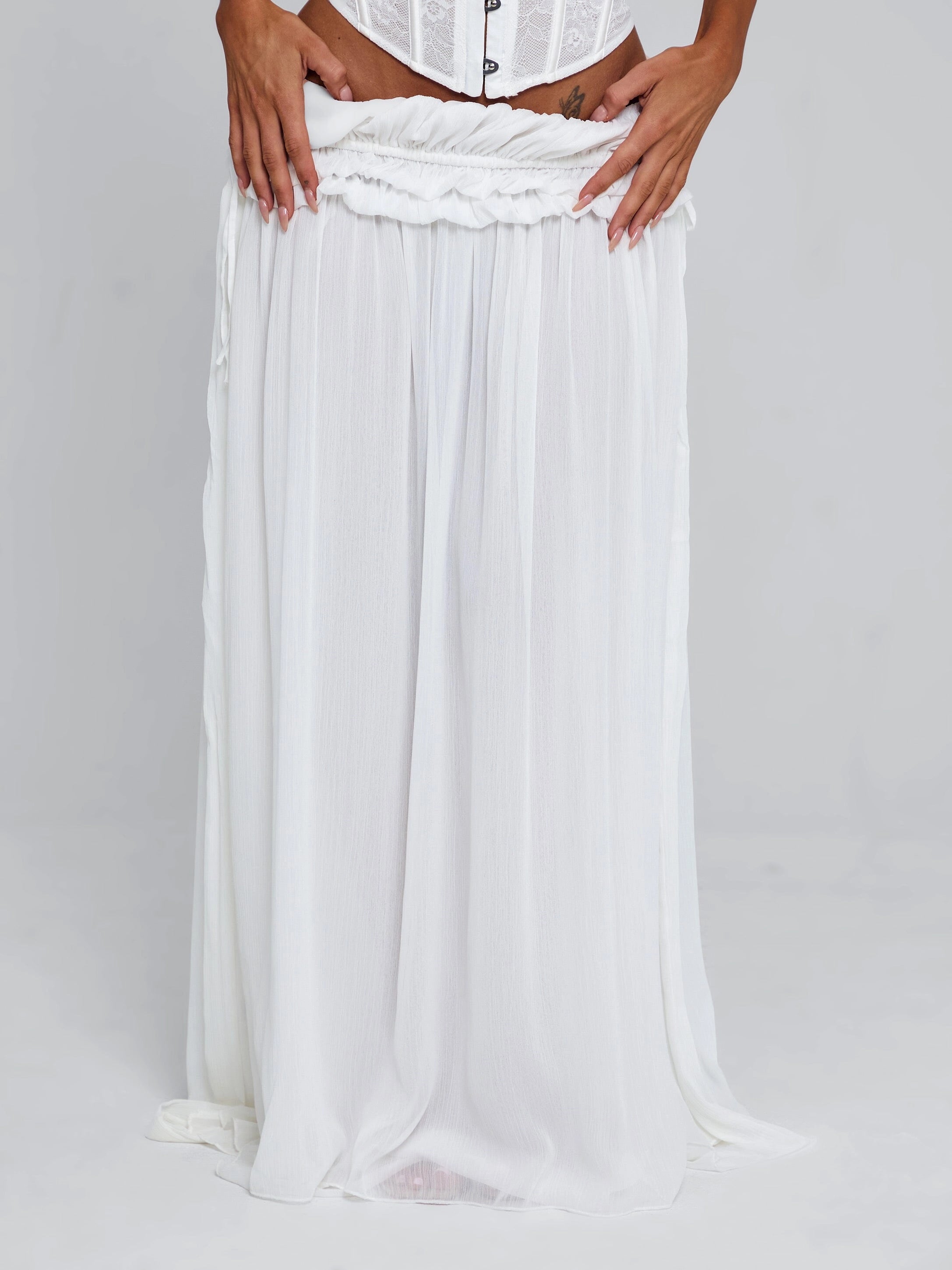 LaPose Delana Ruched Tie Maxi Skirt