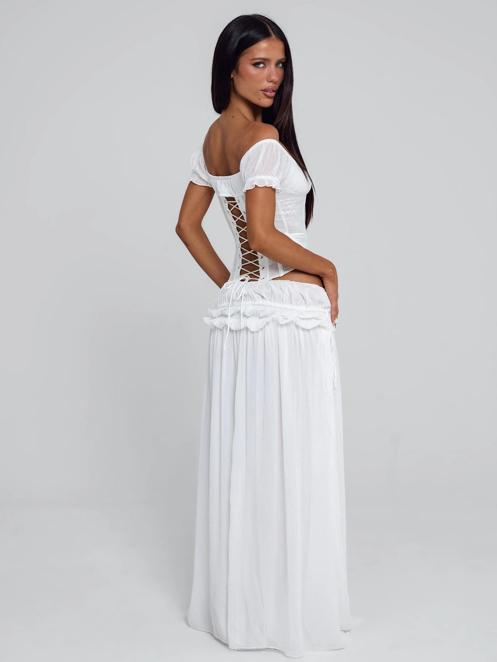LaPose Delana Ruched Tie Maxi Skirt