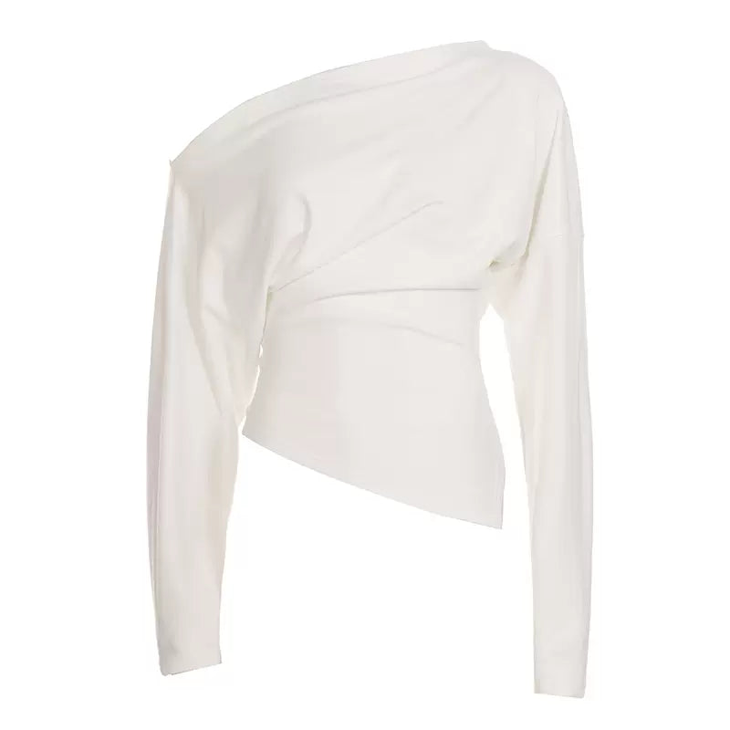 LaPose - Demiyah Asymmetric One Shoulder Top - White Color