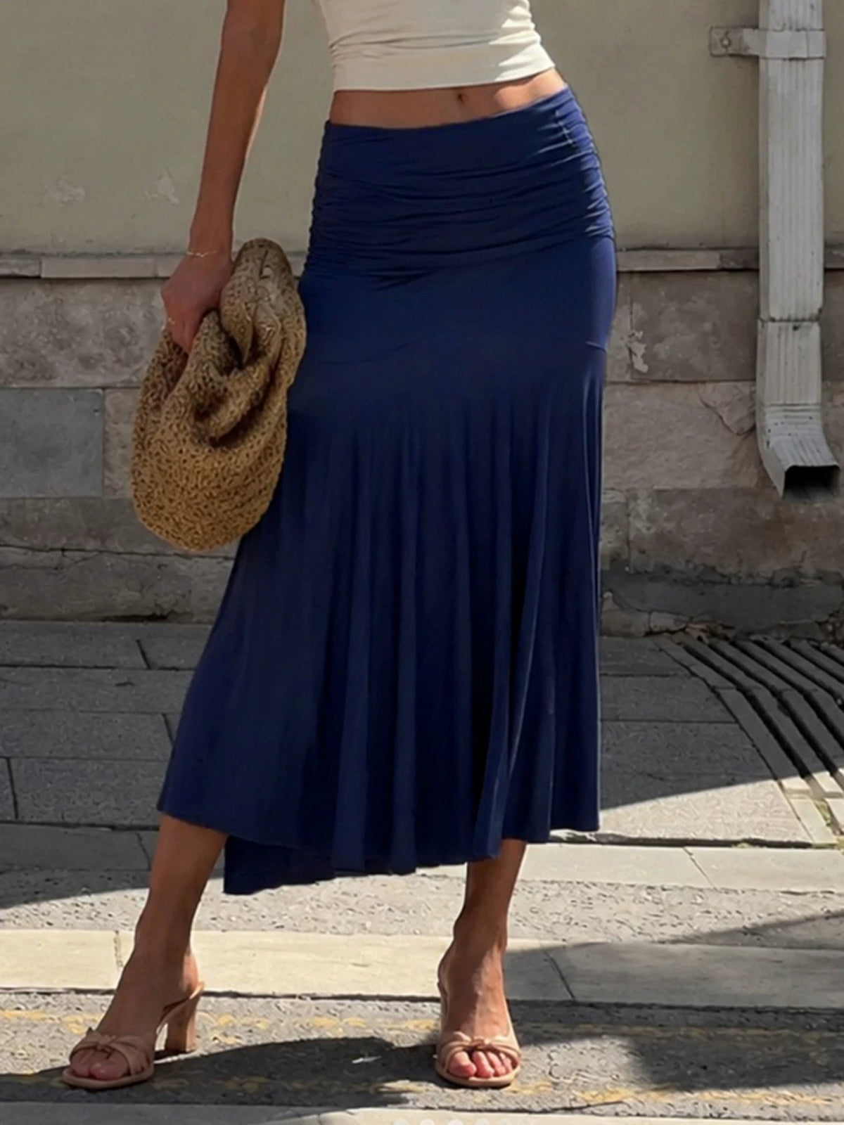 LaPose - Destinee Ruched Waist Midi Skirt