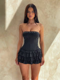 LaPose Devora Corset Ruffle Mini Dress - Black