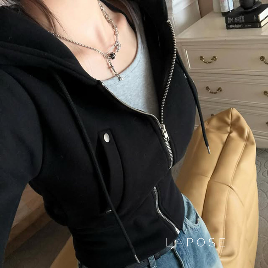 Dhanvi Slim Fit Zip Hoodie [O86M8L7J]
