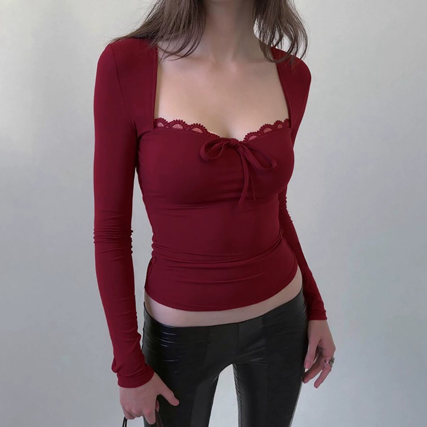 LaPose - Diem Lace Trim Square Neck Top