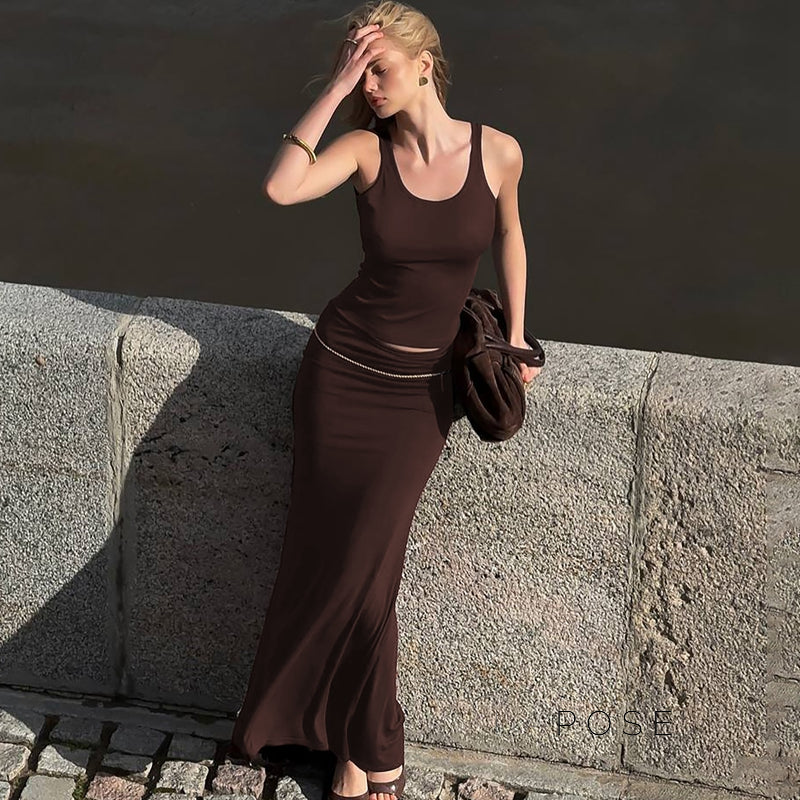 Dim Maillard Pleated Skirt Set [Y25SVRK7]
